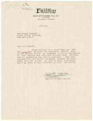 ["The Bartlett-Farmer Clothing Co. in Collinsville, Oklahoma had previously been informed that their community auction sale was in violation of O.P.A. regulations, but later learned that the sale was allowed to continue, with only fat hogs being excluded. They expressed their support for price control and requested Congressman Schwabe's assistance in working with the O.P.A. to ensure fair practices. Schwabe's office acknowledged the letter and indicated that he would address the issue upon his return to Washington."]