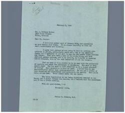 ["In a letter dated February 3, 1946, Congressman George B. Schwabe responds to Mr. A. Wallace Easter's views on price controls, particularly on rents and essential foods. Schwabe expresses his agreement that some controls may be necessary, but criticizes the Office of Price Administration (OPA) for their handling of the situation. He advocates for a philosophy of abundance and increased production to lower prices, and mentions ongoing debates on labor legislation. Schwabe also mentions efforts to curb racketeering. Easter responds with concerns about rising costs in Tulsa and urges Schwabe to continue working on price controls."]