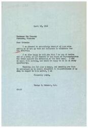 ["The document is a letter from George B. Schwabe, a Member of Congress, responding to a request to eliminate the OPA (Office of Price Administration). He mentions that he previously voted against the extension of the OPA and will continue to do so. The document expresses gratitude for the support and encouragement to remain steadfast in his duty. Additionally, a ship radiogram urges the elimination of the OPA to prevent the destruction of the black market. The company, Hartness Motor Company, also welcomes suggestions from its patrons regarding its service."]