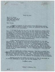 ["The document is from Mr. J. W. Mathis to Honorable  George Schwabe expressing opposition to federal control of wages and advocating for state authorities to handle wage scales. Mathis also expresses a desire to see the OPA (Office of Price Administration) abolished, as it has caused high prices and scarcity of commodities. Schwabe agrees with Mathis and criticizes the New Deal Administration for interfering in local affairs and pushing for centralized control. Schwabe highlights the importance of abundant production for low prices and criticizes the OPA as obnoxious and un-American."]