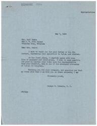 ["Mrs. Drake writes to Congressman George B. Schwabe expressing her opposition to the O.P.A. and strikes, stating that they are jeopardizing the American way of living. Congressman Schwabe agrees with her views and wishes she could influence her district's representative on the matter. He assures her that his votes align with her opinions and thanks her for her interest in the welfare of the American people and the world."]