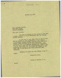 ["Mrs. Gertrude Forrest wrote a letter to Congressman George B. Schwabe expressing support for House Resolution 605, a old-age pension measure. She hopes that the bill will provide enough money for elderly people to live on, as the current system is unfair and some old people go hungry. Congressman Schwabe responds, stating that he has always favored old-age pensions and agrees with doing away with investigators and giving the money directly to the elderly. He thanks Mrs. Forrest for her letter and support."]