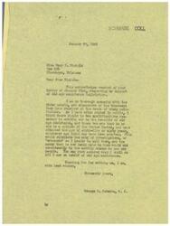 ["The document is from George B. Schwabe, a member of Congress, in response to a request for support of old age assistance legislation. Schwabe expresses his sympathy for older people and suggests that only US citizens over the age of 65 should qualify for assistance, eliminating the need for investigators and increasing monthly payments. He assures the recipient that he will do what he can to support old age assistance."]