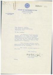 ["The document is a letter and resolution from the House of Representatives in Oklahoma commending Congressman Paul Stewart for introducing a bill related to Old Age Assistance. The resolution expresses approval and appreciation for Stewart's efforts and the support of the Oklahoma Delegation in Congress. It urges the prompt approval of the bill and directs the Chief Clerk to send certified copies of the resolution to each member of the Oklahoma Delegation in Congress."]