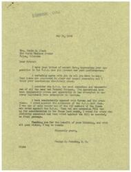 ["Mrs. Edwin M. Clark expresses her opposition to the O.P.A. and its practices in a letter to Representative George B. Schwabe. Schwabe agrees with Clark's views and shares his own opposition to the O.P.A., having voted against its extension in the past. Clark urges Schwabe to work towards eliminating the O.P.A. and other measures she deems as Communist."]