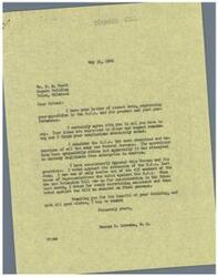 ["The first letter is from George B. Schwabe expressing his opposition to the O.P.A. and its practices, stating that it is un-American and destructive to free enterprise. He mentions his voting record against the O.P.A. in Congress. The second letter is from H. M. Scott advocating for limitations on the O.P.A. and suggesting the possibility of abolishing it entirely."]