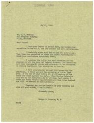 ["The document is a correspondence between Mr. D. M. Hawkins and Congressman George B. Schwabe regarding their opposition to the Office of Price Administration (OPA) and its practices. Both express their belief that the OPA is un-American and detrimental to free enterprise in the country. Schwabe mentions his voting record against the OPA and thanks Hawkins for sharing his thoughts on the matter. Hawkins emphasizes his opposition to the OPA's policies aimed at making businesses operate at a loss, which he views as a step towards state socialism or communism."]