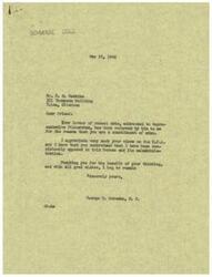 ["The document consists of two letters, one from George B. Schwabe, M. C. to D. M. Hawkins thanking him for his views on the O.P.A. and stating his opposition to the Bureau. The second letter is from D. M. Hawkins to Honorable Victor Wickersham expressing his opposition to the O.P.A. and stating that it aims to have all business done by the Government, which he views as state socialism or Communism and un-American."]