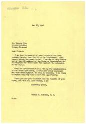 ["Dr. Marcia Fite wrote a letter to Congressman George B. Schwabe urging for the liquidation of the O.P.A. (Office of Price Administration). Schwabe responded that he is in favor of liquidating the O.P.A. and has consistently voted against its extension in Congress. He thanked Dr. Fite for her views and support."]