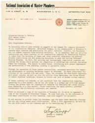 ["The National Association of Master Plumbers is urging Congressman Schwabe to support their demand for complete decontrol of the construction industry, specifically in regards to building materials. They argue that current controls are causing delays in building projects, including homes for veterans, and are preventing necessary repairs and maintenance. They believe that removing these controls will allow the construction industry to operate more efficiently and effectively. They also criticize government subsidies and priorities given to prefabricated house manufacturers, arguing that established manufacturers are willing to compete in a free market without subsidies."]