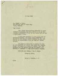["The first letter is from Congressman George B. Schwabe in response to Mr. Thomas G. Leslie's opposition to the O.P.A. and its administration. Schwabe mentions his voting record against the bureau and includes a report on the opinions of people in his district on controversial subjects. The second letter is from Thomas G. Leslie urging Congressman Victor Wickersham to assist in cleaning up the O.P.A. and stopping strikes that interfere with production."]