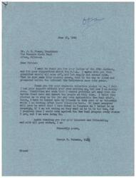 ["The document is a letter from George B. Schwabe, a member of the House of Representatives, to J. M. Fuser, President of The Farmers State Bank in Oklahoma. Schwabe thanks Fuser for his support and agrees with his suggestion to remove subsidies and let supply and demand rule. He also expresses his commitment to voting against the New Deal program in Congress. Fuser responds with continued support for Schwabe and suggests setting a ceiling price for goods at 20?."]