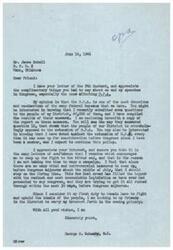 ["The document is from George B. Schwabe, a member of Congress, responding to a letter from James Scholl. Schwabe expresses his opposition to the O.P.A and O.P.S, and discusses the results of a survey he conducted in his district showing overwhelming opposition to the extension of O.P.A. He also mentions his dedication to fighting against what he sees as communistic legislation being pushed through by the New Deal crowd in Congress. Schwabe thanks Scholl for his support and encourages him to continue advocating for their shared ideals."]