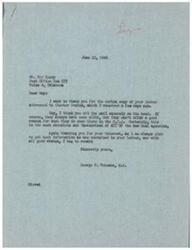 ["The document consists of two letters, one from George B. Schwabe to Roy Lundy thanking him for his letter and expressing agreement with his views on the O.P.A agency. The second letter is from Roy Lundy to Chester Bowles, criticizing the amendments made by the O.P.A and questioning the reasoning behind certain pricing decisions. Both letters express frustration with the actions of the O.P.A agency."]