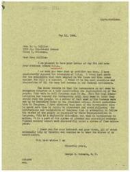 ["The document is from George B. Schwabe, a member of Congress, in response to a letter from Mrs. L. C. Collins regarding the Office of Price Administration (OPA). Schwabe expresses his opposition to OPA and his belief that it is a problematic bureau that does not respect the authority of Congress. He also criticizes the New Deal Administration and the system of planned and controlled economy. Schwabe thanks Mrs. Collins for her views and states that they help inform his decisions as a representative."]