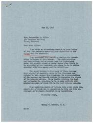 ["Mrs. Marguerite M. Miller wrote a letter to Honorable  George B. Schwabe expressing her opposition to the O.P.A. and other government bureaus, citing high operating costs for manufacturers and unemployment as reasons for her opposition. Schwabe responded, agreeing with her views and stating that the best way to handle the situation is to do away entirely with planned economy. He also mentioned receiving many similar letters opposing the O.P.A. and expressed his steadfast opposition to it."]