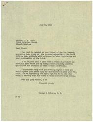["The document from Reverend O.W. Reece expresses agreement with Congressman George Schwabe on the extension of the Draft Bill, labor legislation, and condemnation of the O.P.A. The Reverend urges the Congressman to stand firm in his beliefs and praises the House's stance on labor issues. Additionally, the Reverend calls for the elimination of the O.P.A. due to its negative impact on the country."]