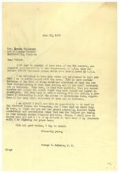 ["The document is from George B. Schwabe, a member of Congress, to Mrs. Nevada Gillespie expressing opposition to the O.P.A. requirement for retailers to absorb increased prices. Schwabe believes that the New Deal Administration is trying to put small merchants out of business and is fighting against their policies. He asks for support from Mrs. Gillespie and others while he is in Washington fighting against what he sees as socialistic and communistic ideas."]
