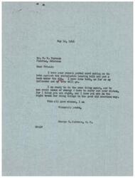 ["George B. Schwabe, a member of Congress, received a postal card from Mr. R. E. Parsons asking him to vote against a socialistic housing bill and to put a bomb under the OPA. Schwabe responded by saying he had already done both and was willing to do so again, as he believed Parsons was on the right track for doing things in the American way. Schwabe expressed his willingness to use all his energy to carry out Parsons' wishes."]