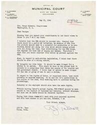 ["The document is addressed to Congressman George Schwabe and expresses the writer's belief that the OPA should be eliminated as it hinders production and leads to inflation. The writer also suggests that anti-strike legislation should be implemented to make it illegal for strikes to be called, but suggests that labor and industry should have the ability to sue for their contentions in court. The writer also expresses a desire to prevent individuals like Lewis from causing disruptions in business and industry."]