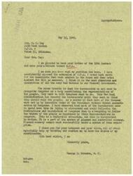 ["Mrs. C.E. Day expresses her opposition to the O.P.A. (Office of Price Administration) in a letter to Congressman George B. Schwabe. She believes that the O.P.A. is un-American and that bureaucrats are not following the wishes of Congress or the people. Congressman Schwabe responds by thanking her for her views and stating his consistent opposition to the O.P.A. and planned economy."]