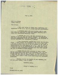 ["The document is from George B. Schwabe, a member of the House of Representatives, responding to a letter from P. A. McNeal expressing opposition to the O.P.A. and labor union bosses. Schwabe agrees with McNeal's views and states his own opposition to the O.P.A., voting against its extension and supporting restricting amendments. He also expresses a desire to eliminate union bosses and racketeers. The document ends with Schwabe thanking McNeal for his thoughts and sending good wishes."]