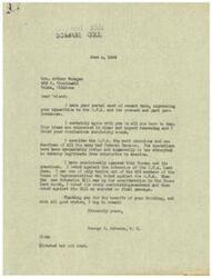 ["The document is a letter from George B. Schwabe, a member of the House of Representatives, to Mrs. Arthur Peerage expressing agreement with her opposition to the O.P.A. He criticizes the bureau's practices and states that he has consistently voted against its extension. Schwabe thanks Mrs. Peerage for her input and expresses his desire to see the O.P.A. situation resolved."]