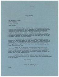 ["The sender thanks Mr. Joyner for expressing disapproval of legislation involving price controls. They mention that the majority of constituents are against price controls and have included Mr. Joyner' communication in the Congressional Record. They appreciate Mr. Joyner' clear and original statement and ask for his continued cooperation. Mr. Joyner also sent a telegram asking for the OPA to be killed."]