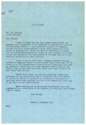["The document is a letter from Congressman George Schwabe to Mr. E.A. Keswick, thanking him for expressing his disapproval of legislation involving price controls. Schwabe mentions that the majority of constituents are against price controls and appreciates Keswick's clear and original communication on the matter. Schwabe also mentions that he has included Keswick's statement in the Congressional Record without disclosing his identity. Keswick's telegram to Schwabe also expresses opposition to revising the OPA and suggests reducing expenditures."]