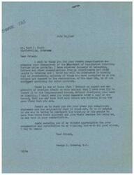 ["The document is a letter from George B. Schwabe, a member of Congress, thanking Boyd F. Scott for expressing disapproval of legislation involving price controls. Schwabe mentions that the majority of constituents are opposed to price controls and appreciates Scott's input. Scott urges Schwabe to continue fighting against price controls and argues that the economy should adjust naturally without government intervention. Schwabe thanks Scott for his contribution and assures him that his views have been noted."]