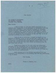 ["The document is from a constituent to Representative George Schwabe expressing disapproval of legislation involving price controls. The constituent believes that the OPA should not be resurrected and that individual enterprise and competitive efforts will best serve the control of prices. The constituent encourages the representative to not renew the act unless future events indicate a need for price control. The representative thanks the constituent for their input and includes their communication in the Congressional Record."]