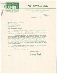 ["Barney Stewart Jr. expresses his gratitude to Congressman Schwabe for his letter regarding the disapproval of further price controls. Stewart hopes that Congress will allow businesses to operate without restrictive controls in order to continue building the industrial empire of the United States. He offers his assistance to Congressman Schwabe and signs the letter \"Sincerely yours, Barney Stewart Jr.\""]