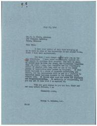["The document consists of two letters, one from George B. Schwabe to W.B. Blair discussing their agreement on the OPA situation and their opposition to a new bill that would leave businesses uncertain and vulnerable to reprisals. The second letter from W.B. Blair to George B. Schwabe discusses the need for amendments to curb the power of the Rent Administrator and the negative impact of rent control on property owners, particularly in situations where tenants need to vacate. Blair also expresses concern about the potential retroactive effects of the OPA and requests relief for property owners in similar situations."]