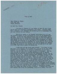 ["The document is from George B. Schwabe, a member of Congress, to Mrs. Sidney E. Sisson discussing the issues with the Office of Price Administration (OPA) and rent control. Schwabe believes that OPA is opposed to the American system of free enterprise and that rent control may be the only price control deserving of consideration. He also believes that public sentiment is a better tool than legislation for dealing with unfair landlords. Schwabe criticizes the New Deal Administration for not trusting the American people and constantly instilling fear in them. He agrees with Mrs. Sisson's views and appreciates her clear reasoning."]