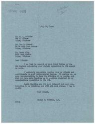 ["The document dated July 10, 1946, is from George B. Schwabe, M.C. in response to a joint letter from A. F. McBride, Leo E. Howard, and Oscar King expressing their opposition to OPA except on rents. Schwabe appreciates hearing from his constituents on controversial issues and states that their opposition to OPA inspires him to continue opposing it. He thanks them for their input and support."]