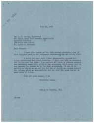 ["The document is from George B. Schwabe, a congressman, to A. F. Versen, the Secretary of the St. Louis Local Meat Packers Association, expressing opposition to O.P.A. extensions and price controls. Schwabe believes in letting the law of supply and demand control prices and opposes planned economy and borrowing money for subsidies. The attached telegram from Versen to House conferees urges them to exempt live stock and meat from O.P.A. controls and subsidies, citing abundant meat supplies and the success of free enterprise in distributing meat. Schwabe requests Versen's help in convincing the conferees to remove controls on live stock and meat."]