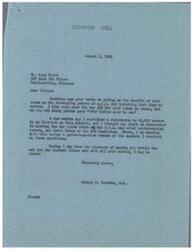 ["The document is from George B. Schwabe, a member of Congress, to Boyd Scott, discussing the opinions of voters in his district on the O.P.A. and other controversial issues. Scott congratulates Schwabe for his stand against the O.P.A. and expresses his support for a free market economy without subsidies. Schwabe thanks Scott for his support and hopes to see him soon."]