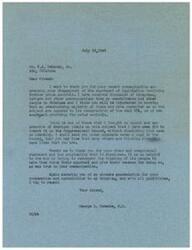["The document is from George B. Schwabe, a member of Congress, thanking Mr. W.A. Delaney Jr. for his communication expressing disapproval of legislation involving price controls. Schwabe mentions that the majority of his constituents are also opposed to price controls and that he has included Delaney's communication in the Congressional Record. Delaney's message is described as clear and helpful in representing the thinking of the people. Schwabe thanks Delaney for his contribution and cooperation."]