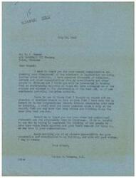["The document is a thank you letter from George B. Schwabe, a member of Congress, to Mr. E. B Reeser for expressing disapproval of price controls legislation. Schwabe mentions that most constituents are against price controls and appreciates Reeser's contribution to his thinking. Schwabe also mentions that he has inserted Reeser's communication in the Congressional Record. A follow-up telegram from Reeser expresses optimism over the winding up of the OPA and hopes Congress will stand pat on the situation."]