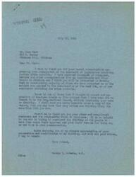 ["Mr. Warr writes to Congressman Schwabe expressing his disapproval of legislation involving price controls. Congressman Schwabe acknowledges Mr. Warr's opinion and states that many others share the same view. He thanks Mr. Warr for his clear and expressive communication and includes it in the Congressional Record without disclosing his identity. Congressman Schwabe appreciates Mr. Warr's contribution to his thinking and thanks him for upholding the veto on the OPA Bill."]