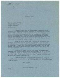 ["The document is a thank you letter from Congressman George B. Schwabe to Mr. F. R. Coggeshall for expressing disapproval of legislation involving further price controls. Schwabe mentions that a majority of constituents are opposed to price controls and commends Coggeshall for his clear and original communication on the subject. Schwabe also mentions inserting Coggeshall's statement in the Congressional Record without disclosing his identity. Additionally, there is a follow-up telegram from Coggeshall urging Schwabe to sustain a veto on the OPA bill."]