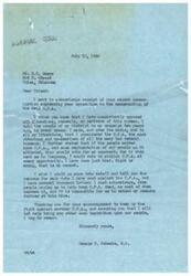 ["The document is a letter from George B. Schwabe, a congressman, to M.E. Hampe expressing his opposition to the resurrection of the O.P.A. bureau. Schwabe explains that he has consistently opposed extensions of the bureau and has voted to abolish it whenever possible. He acknowledges Hampe's support in the fight against the O.P.A. and reassures him that he will continue to resist any imposition on the people. The document also criticizes President Truman's policies, particularly regarding price control and labor issues. The document argues that Truman's approach stifles economic growth and innovation, and questions the need for continuing war powers and the draft. The document highlights the negative impact of government intervention on industries and calls for a return to common sense in economic policies."]