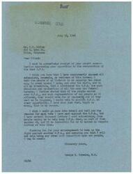 ["The document is a letter from George B. Schwabe to Mr. R.P. Ridley expressing opposition to the resurrection of the O.P.A. bureau. Schwabe states that he has consistently opposed the bureau and has a record of voting against it. He thanks Ridley for their support in the fight against the O.P.A. and assures that he will continue to oppose it."]