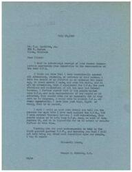 ["The document is a letter from George B. Schwabe, a member of Congress, responding to a letter from T.A. Landreth Jr. expressing opposition to the resurrection of the O.P.A. Schwabe states that he has consistently opposed the O.P.A. and has voted to abolish it whenever possible. He thanks Landreth for his support and assures him that he will continue to fight against the O.P.A. Schwabe also mentions receiving many letters urging him to keep the O.P.A. dead. Landreth urges Schwabe to vote against the reinstatement of price controls."]