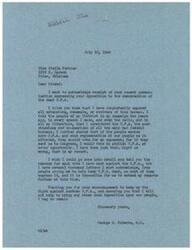 ["Stella Fortier writes to Representative George B. Schwabe expressing her opposition to the O.P.A. and rent control, highlighting the unfairness of rent prices and restrictions. She argues for the removal of rent control and questions the lack of control on property sale profits. She also shares her personal struggles due to rent control affecting her parents' property income. Schwabe responds, acknowledging her concerns and confirming his consistent opposition to the O.P.A. He assures Fortier of his commitment to fighting against the O.P.A. and not supporting any future impositions on the people."]