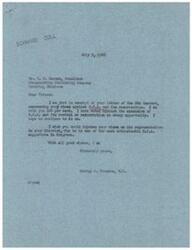 ["The document from Mr. Schwabe expresses his agreement with Mr. Harman's views against the O.P.A and its revival. He mentions that he has consistently voted against the extension or revival of the O.P.A and hopes to continue doing so. Mr. Harman's letter to Mr. Schwabe expresses relief that the O.P.A has died a natural death and urges Mr. Schwabe to use his influence to vote against any revision of the O.P.A bill. He states that most people in their area are happy that the O.P.A is dead and are refusing to support businesses that have increased their prices. Mr. Harman encourages Mr. Schwabe to prevent the revival of the O.P.A."]