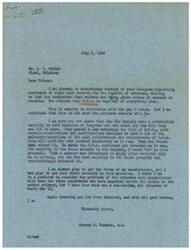 ["Mr. A. L. Walker of Miami, Oklahoma sent a telegram to Congressman George B. Schwabe requesting rigid rent control for the benefit of veterans. Schwabe acknowledged the request and explained the legislative process regarding rent control and the O.P.A. He mentioned his sympathy towards veterans due to his family members being veterans, and thanked Walker for his input."]