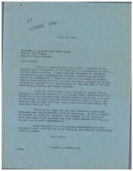 ["The document from Honorable  George B. Schwabe acknowledges the communication from Mesdames J.B. Larkin and Leta Downey expressing disapproval of legislation involving further price controls. Schwabe mentions receiving numerous communications on the subject and highlights the importance of individual enterprise and competitive efforts in controlling prices. He appreciates their contribution to his thinking and expresses gratitude for their clear and unequivocal statement. Schwabe also indicates that he will insert their communication in the Congressional Record without disclosing their identity."]