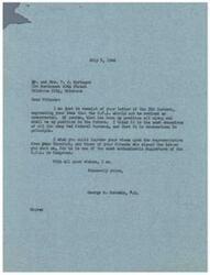 ["The document from Mr. George B. Schwabe, a member of Congress, responds to Mr. and Mrs. T. J. Springer's letter expressing their opposition to the revival of the O.P.A. (Office of Price Administration). Mr. Schwabe agrees with their views, stating that the O.P.A. is un-American in principle and should not be resurrected. He urges them to share their opinions with their representative in Congress who is a strong supporter of the O.P.A. The document also mentions other individuals who share the same views on the matter."]