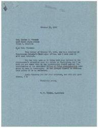 ["Mrs. Louise Thomson writes to Congressman George B. Schwabe expressing her frustration with the Office of Price Administration (O.P.A.) and the impact it has had on her apartment rental business. She requests a 20% increase in rents and the ability to adjust them on an equal basis. She praises Congressman Schwabe for his principles and justice and urges him to fight against government control and for freedom. She also mentions the poor condition of her property due to the O.P.A.'s restrictions. She concludes by expressing hope that Congress can lift them out of their despair."]
